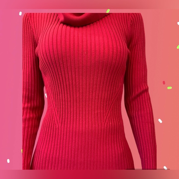 Valentine Red Sweater Dress Bodycon Fit Long Sleeve, Cow Neck, Short Length Sz S - Picture 5 of 11